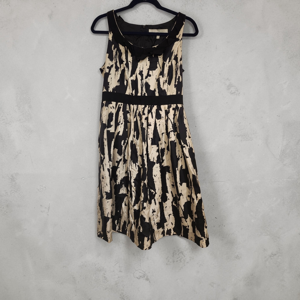 Natural Silk Carmen Marc Valvo Black and Cream Midi Dress - Picture 2 of 6